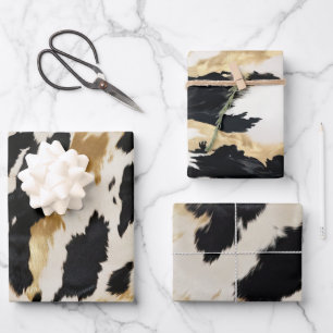 Hoja De Papel De Regalo Piel de vaca Occidental Black Ivory Gold