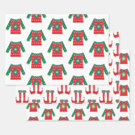 Hoja De Papel De Regalo Pies de duende de Navidad y suéteres feos capricho