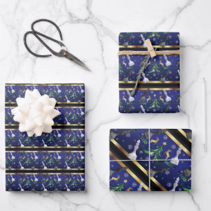 Hoja De Papel De Regalo Piezas de Ajedrez de Navidad - Copos de Nieve, Árb