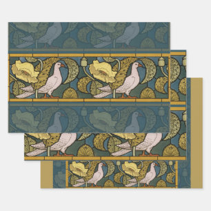 Hoja De Papel De Regalo Pigeon Blue Yellow Fish Art Nouveau