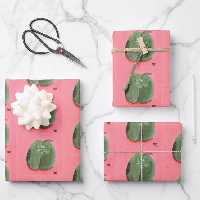 Hoja De Papel De Regalo Pimiento Verde (Anverso)