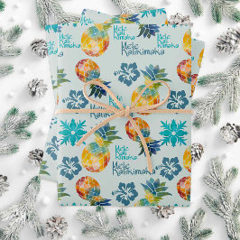 Hoja De Papel De Regalo Piña hawaiana e Hibiscus Mele Kalikimaka 2