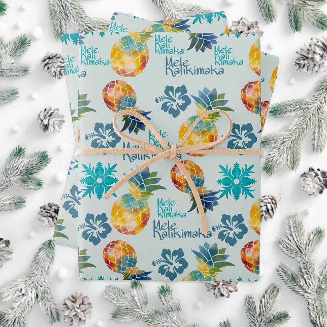 Hoja De Papel De Regalo Piña hawaiana e Hibiscus Mele Kalikimaka 2 (Subido por el creador)