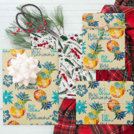 Hoja De Papel De Regalo Piña hawaiana e Hibiscus Mele Kalikimaka 3