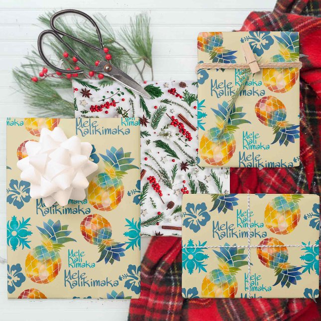 Hoja De Papel De Regalo Piña hawaiana e Hibiscus Mele Kalikimaka 3 (Subido por el creador)