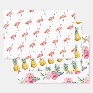 Hoja De Papel De Regalo Piña Tropical Flamingo Curta De Verano