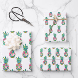Hoja De Papel De Regalo Piña tropical rosa y verde floral
