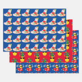 Hoja De Papel De Regalo Piña tropical, Santa Claus y duckie de caucho
