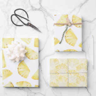 Hoja De Papel De Regalo Piñas Cumpleaños Amarillas Tropicales