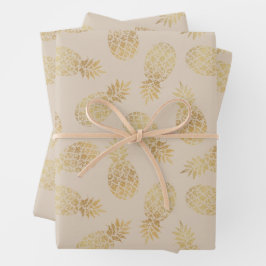 Hoja De Papel De Regalo Piñas de oro en Taupe