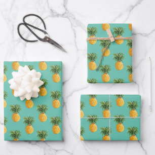 Hoja De Papel De Regalo Piñas Tropicales En Verde azulado