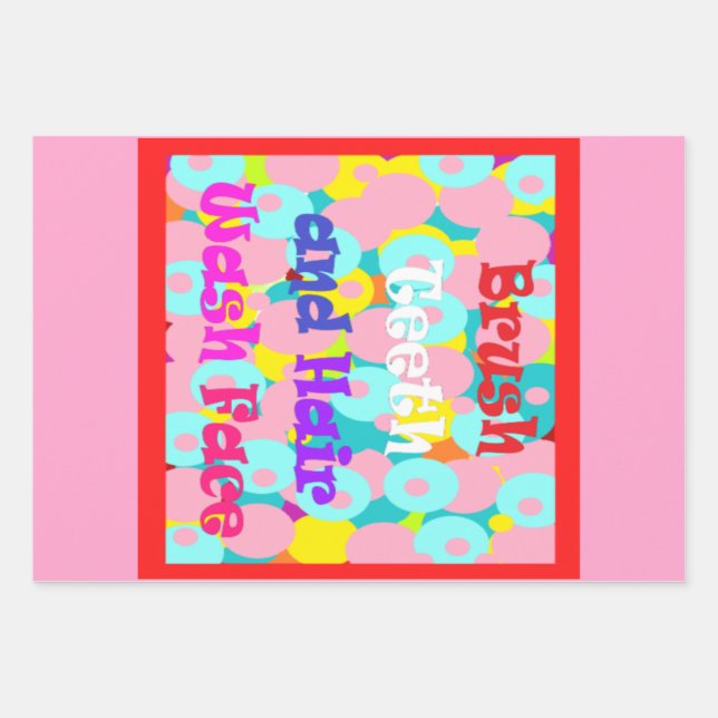 Hoja De Papel De Regalo Pincel Teeth Wash Face niños divertidos diseño bri (Anverso)