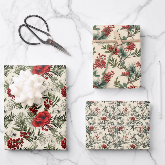 Hoja De Papel De Regalo Pine Berry (Anverso)