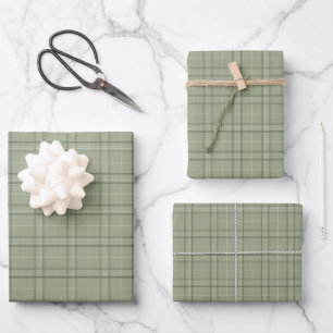 Hoja De Papel De Regalo Pine Deer Plaid - tartán de cabincore verde sabio.