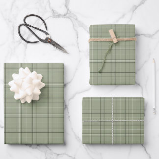 Hoja De Papel De Regalo Pine Deer Plaid - verde salvia tartán cabincore.