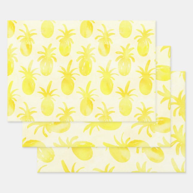 Hoja De Papel De Regalo Pineapple acuarela amarillo (Set)