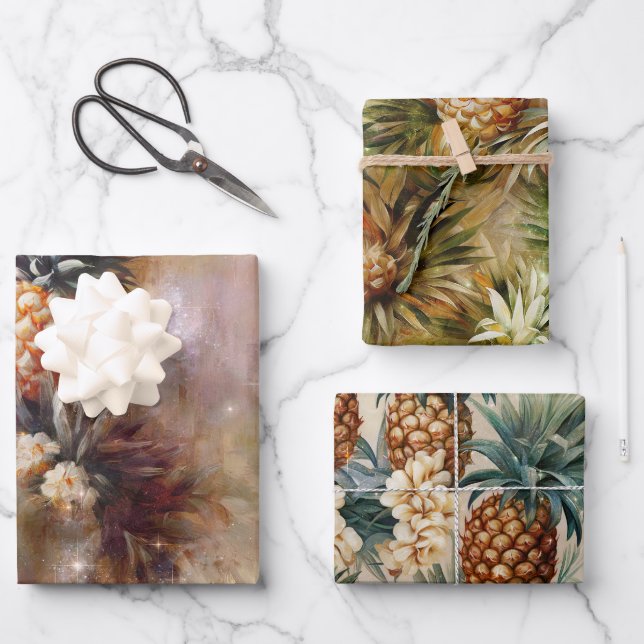 Hoja De Papel De Regalo Pineapples Tropicales Esparcen Ducha Bridal (Anverso)