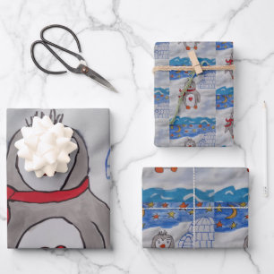 Hoja De Papel De Regalo Pingüino de nieve en invierno
