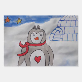Hoja De Papel De Regalo Pingüino de Nieve Invernal 