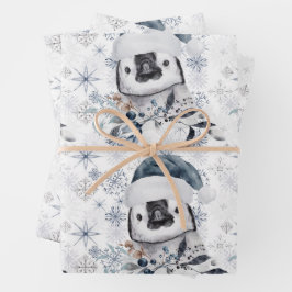 Hoja De Papel De Regalo Pingüino en Santa Hat Snowflakes Pattern Navidades