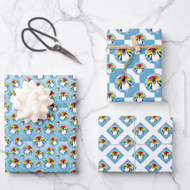 Hoja De Papel De Regalo Pingüino lindo en el fondo de la bandera arcoiris