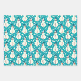 Hoja De Papel De Regalo Pingüino Navidad azul, hombre de nieve, conjunto d