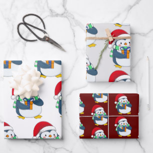 Hoja De Papel De Regalo Pingüino navidad en gorra