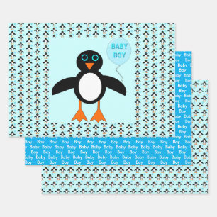Hoja De Papel De Regalo Pingüino niño pequeño azul