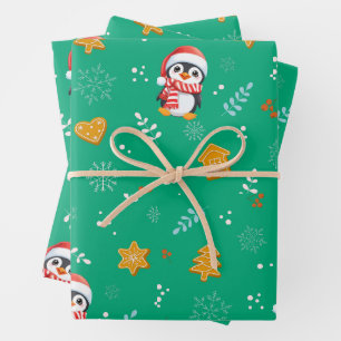Hoja De Papel De Regalo Pingüino Santa Feliz Feliz Feliz Navidad
