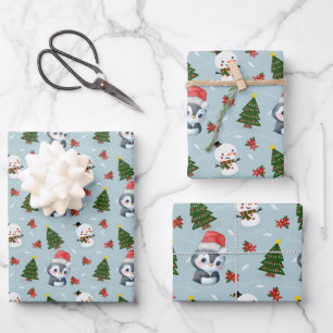 Hoja De Papel De Regalo Pingüino Santa Feliz Feliz Feliz Navidad