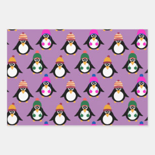 Hoja De Papel De Regalo Pingüinos con gorras de invierno