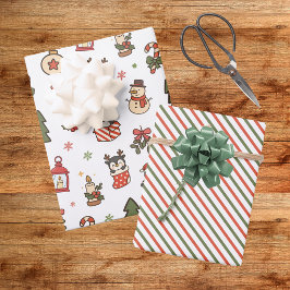 Hoja De Papel De Regalo Pingüinos de Navidad Rojo Verde
