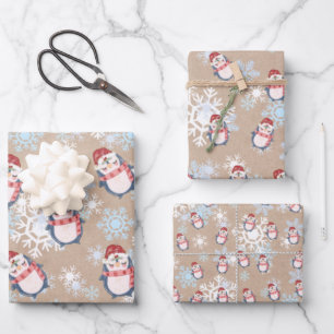 Hoja De Papel De Regalo Pingüinos De Nieve Cuidados En Navidades De Kraft