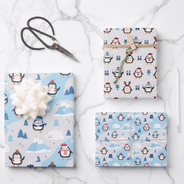 Hoja De Papel De Regalo Pingüinos Lindos (Anverso)