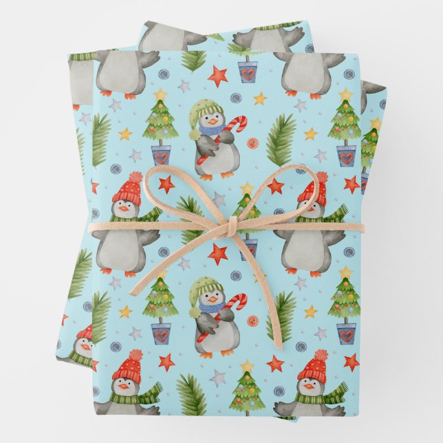 Hoja De Papel De Regalo Pingüinos Navidades del Polo Norte (In situ)