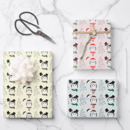 Hoja De Papel De Regalo Pingüinos y Navidades modernos de árboles de Navid