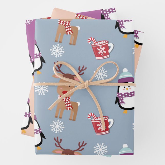 Hoja De Papel De Regalo Pingüinos y renos navidades (In situ)