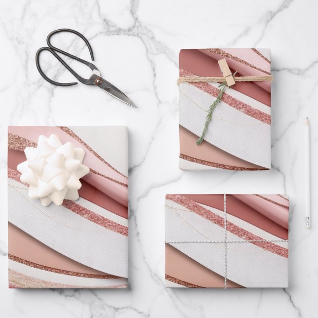 Hoja De Papel De Regalo Pink and Gold Abstract Glitter Waves Wrapping Pape (Anverso)