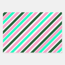 Hoja De Papel De Regalo Pink and Green Christmas Candy Stripes 
