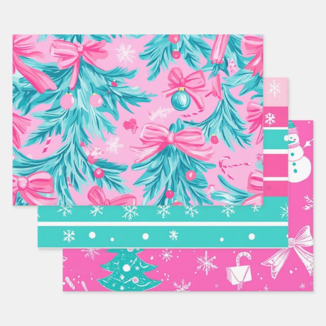 Hoja De Papel De Regalo Pink and Mint Bright Christmas (Set)