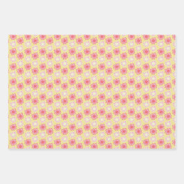 Hoja De Papel De Regalo pink and yellow retro flower