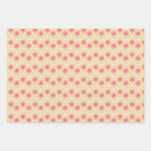 Hoja De Papel De Regalo pink and yellow retro flower (Anverso)
