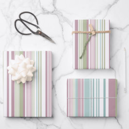 Hoja De Papel De Regalo Pink, Aqua, mint, spring rain and mauve stripes
