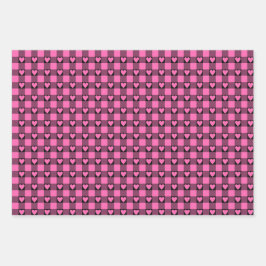 Hoja De Papel De Regalo Pink Black Buffalo Heart Plaid