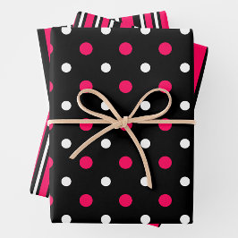 Hoja De Papel De Regalo Pink, Black & White Fun Stripes & Polka Dots