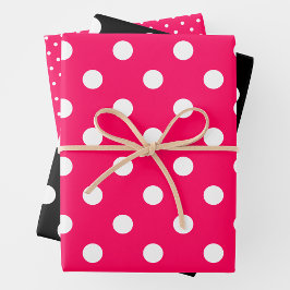 Hoja De Papel De Regalo Pink, Black & White Polka Dots