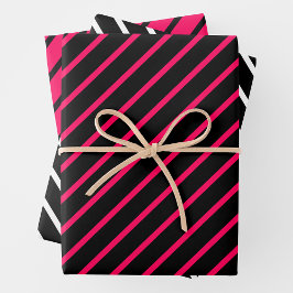 Hoja De Papel De Regalo Pink, Black & White Striped