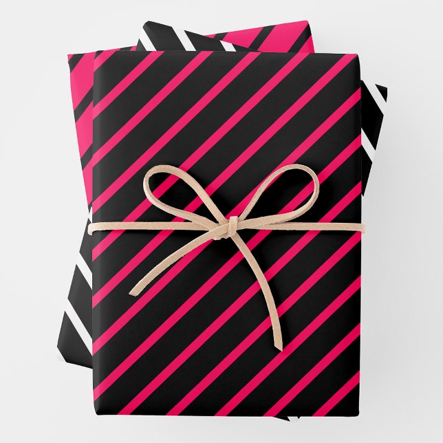 Hoja De Papel De Regalo Pink, Black & White Striped (Subido por el creador)