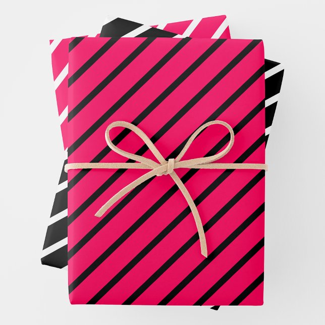 Hoja De Papel De Regalo Pink, Black & White Striped (Subido por el creador)