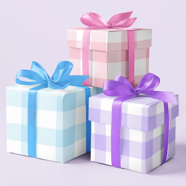 Hoja De Papel De Regalo Pink Blue y Purple Easter Gingham Multi (Pastel Pink Blue and Purple Easter Gingham Multi Wrapping Paper Sheets)